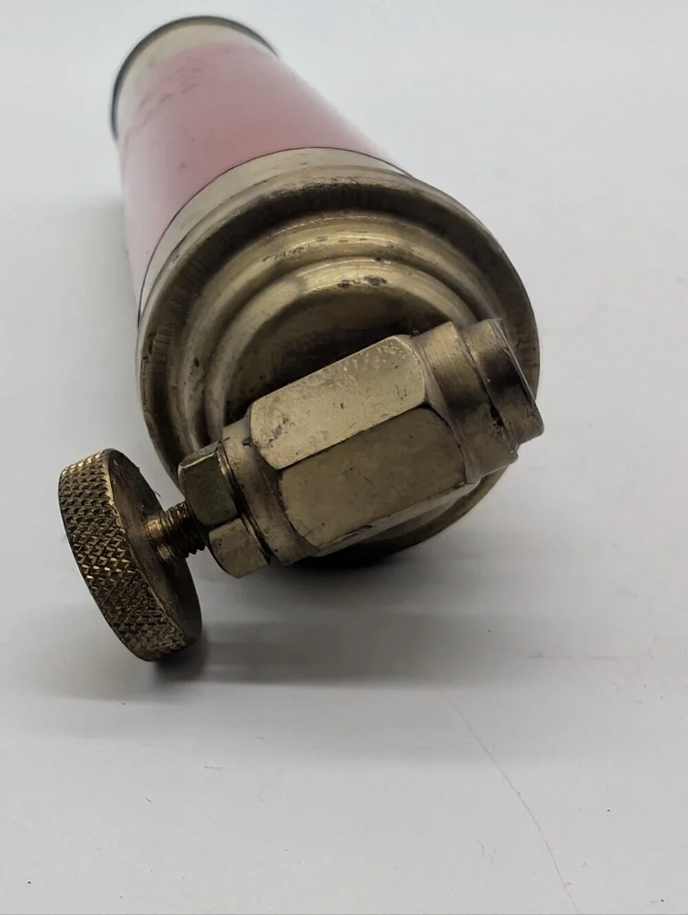 Antique Brass Mini Fire Extinguisher Red Steampunk Industrial Decor 1950s Presto
